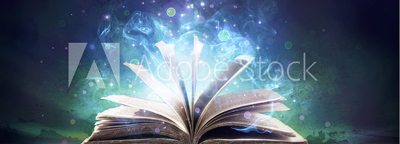magical blue book sparkling banner